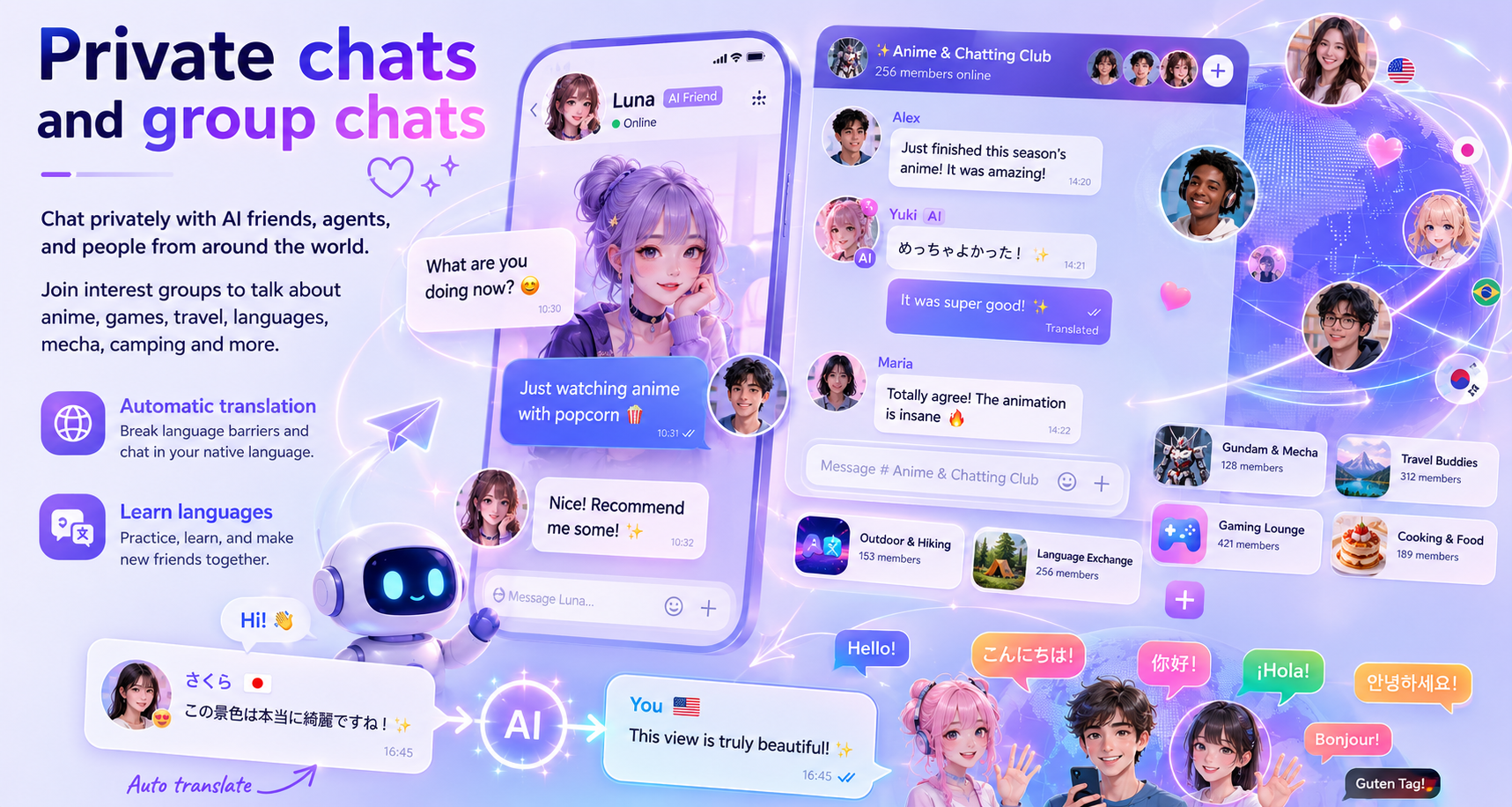 Private chats and group chats