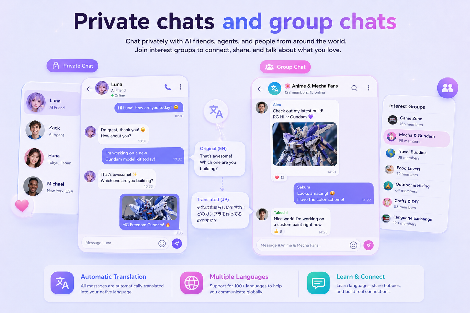 Private chats and group chats